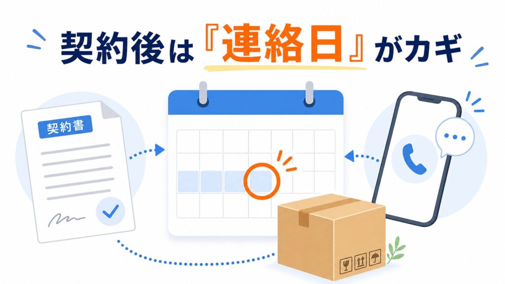 契約後は連絡日がカギになることを示す図解