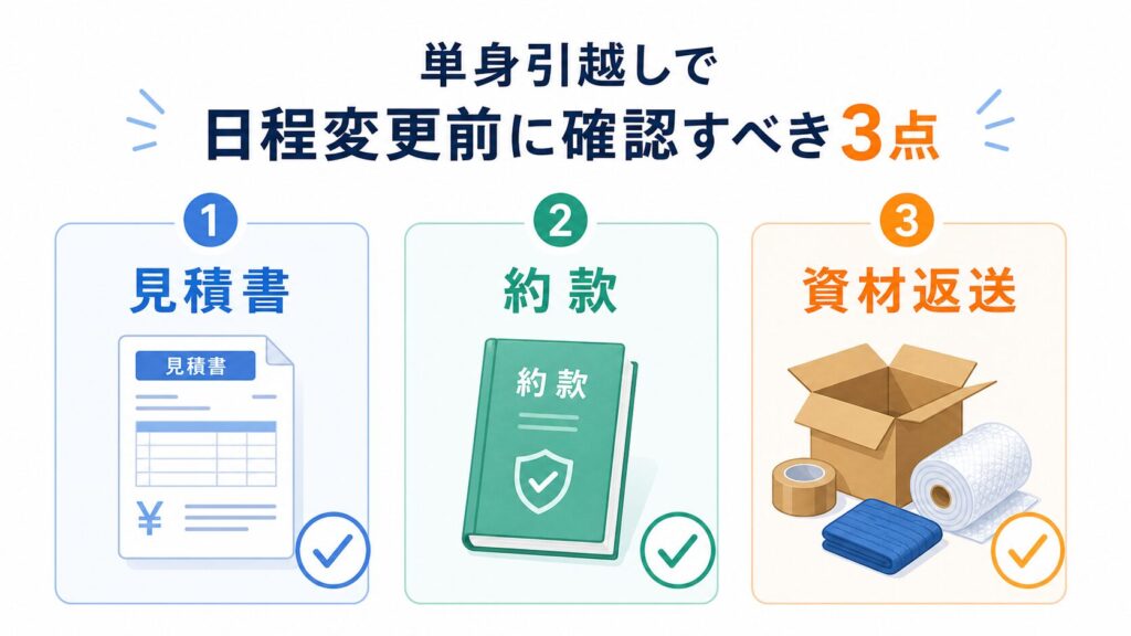 見積書と約款と資材返送を確認する図解
