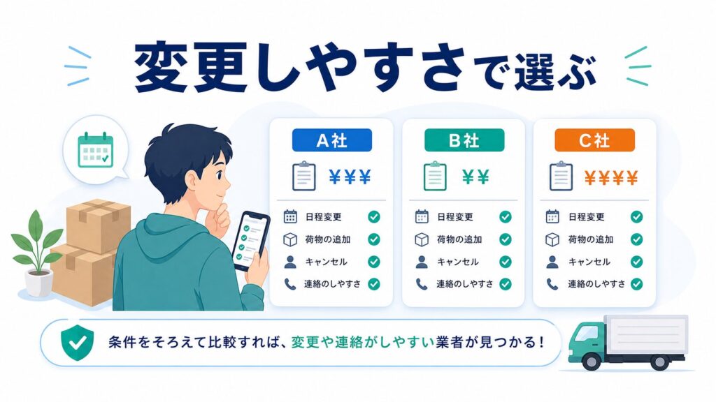 変更しやすさで引越し業者を比較する図解