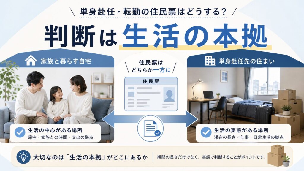 単身赴任の住民票は生活の本拠で判断する図解