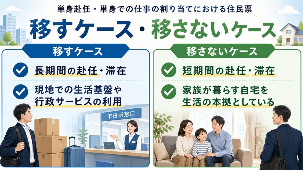 住民票を移すケースと移さないケースの比較図解
