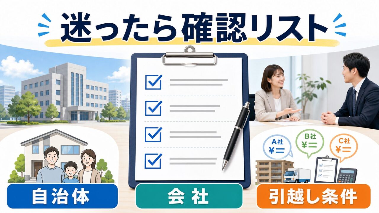 自治体と会社と引越し条件を確認するチェックリスト図解