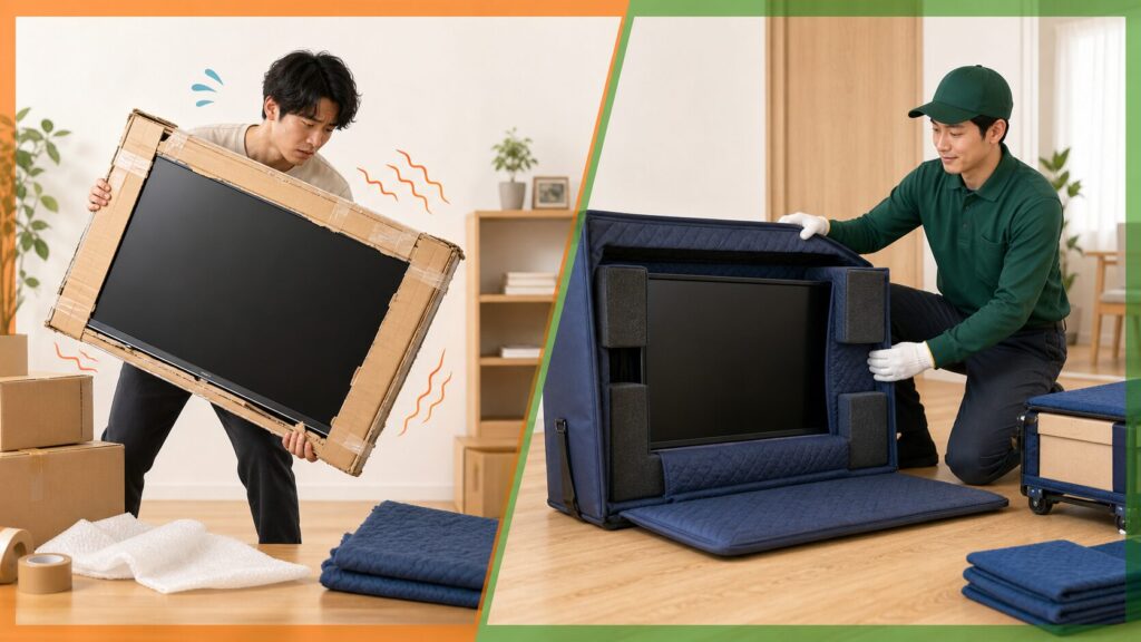 元箱がないテレビを専用ケースと緩衝材で保護する方法