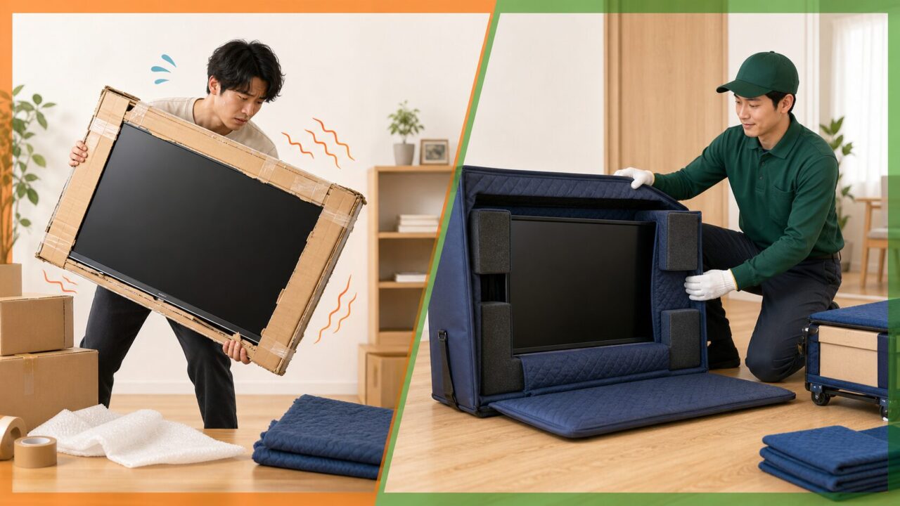 元箱がないテレビを専用ケースと緩衝材で保護する方法